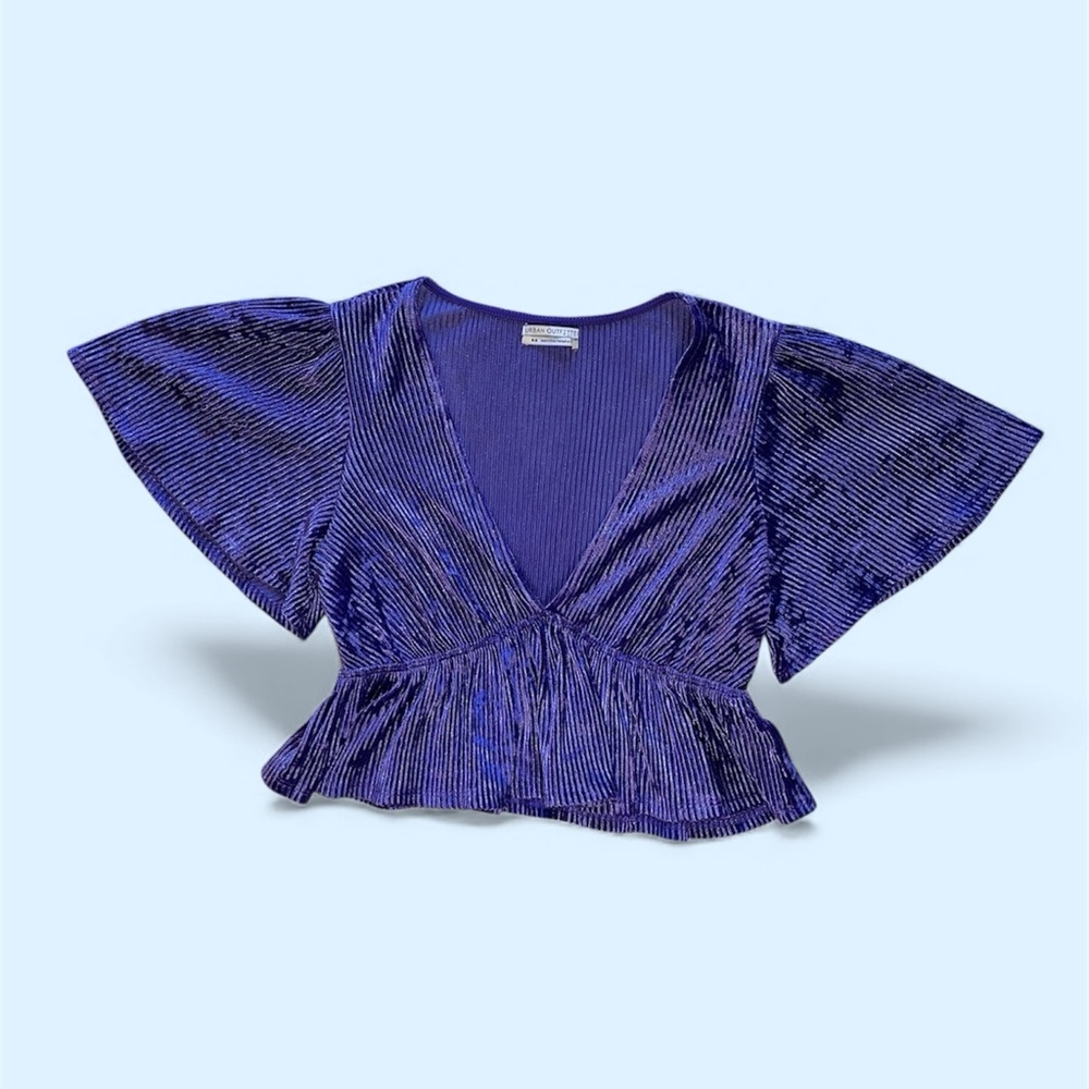 Urban Outfitters Royal Blue Velvet VNeck Crop Top - Picture 7 of 7
